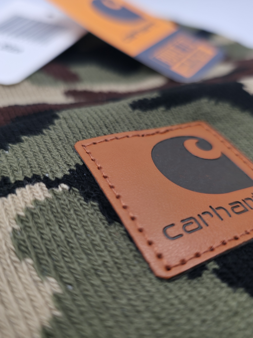 Carhartt Woodland Camo Knit Beanie with Logo Patch